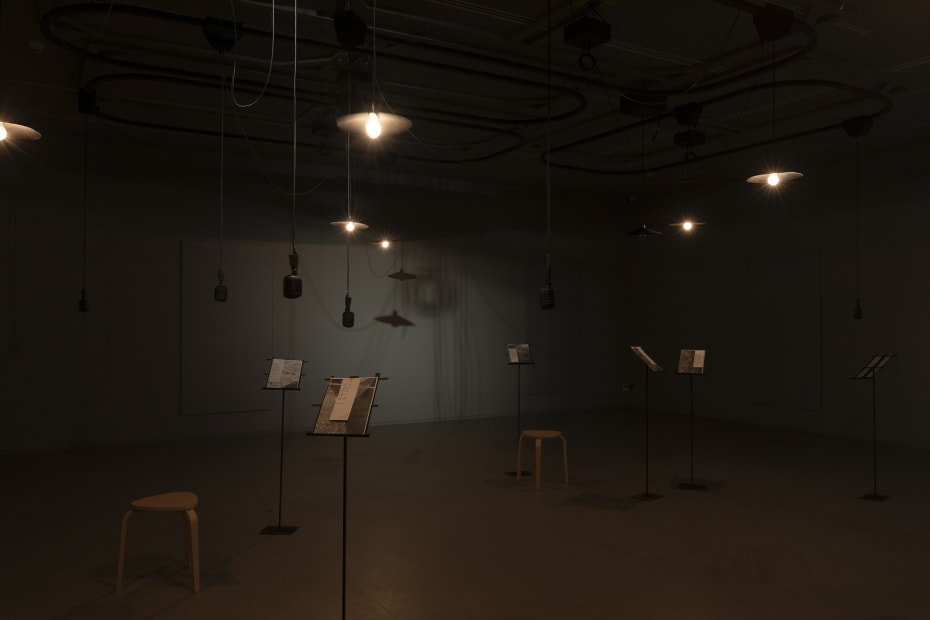 Installation view of Shilpa Gupta: Lines of Flight at Ishara Art Foundation, 2025.
