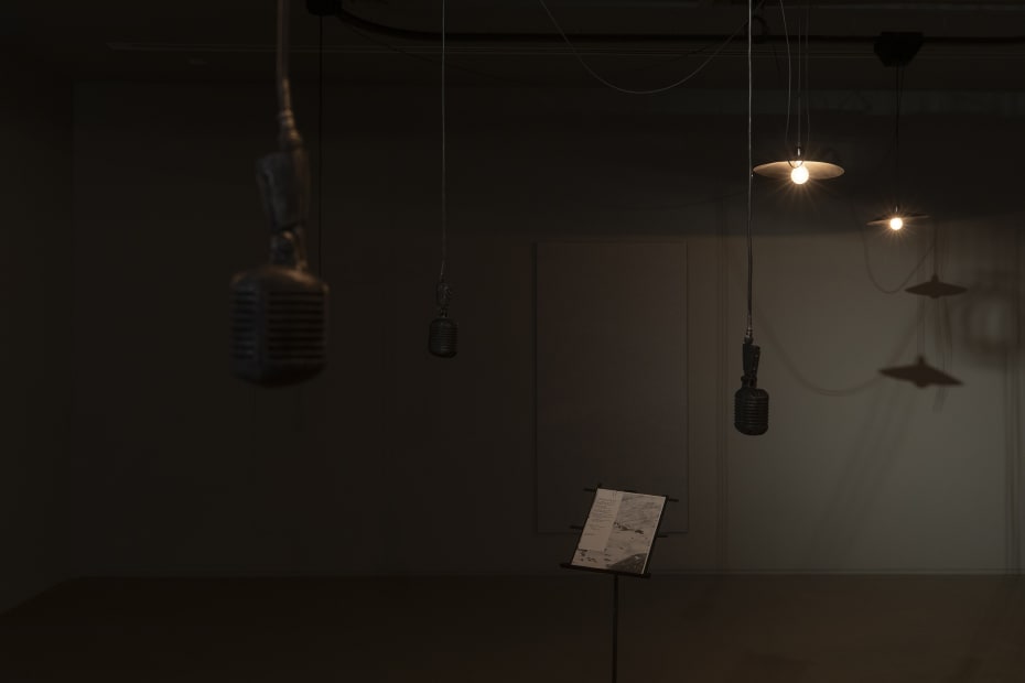 Installation view of Shilpa Gupta: Lines of Flight at Ishara Art Foundation, 2025.