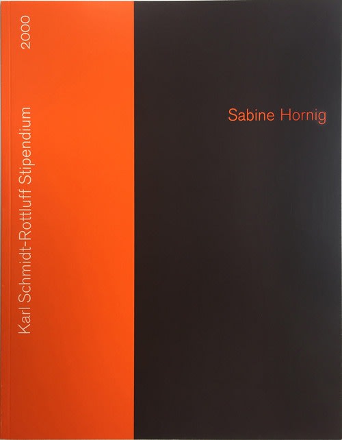 Exhibition catalogue cover. Thick red stripe and spine left of black background. Text: Sabine Hornig, Karl Schmidt-Rottluf Sptipendium, 2000
