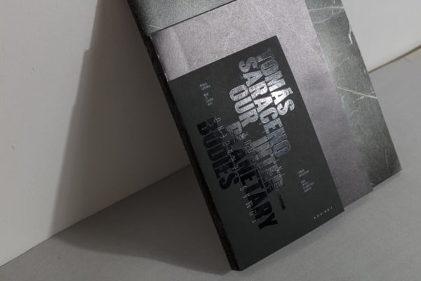 cover of Our Interplanetary Bodies book against a wall